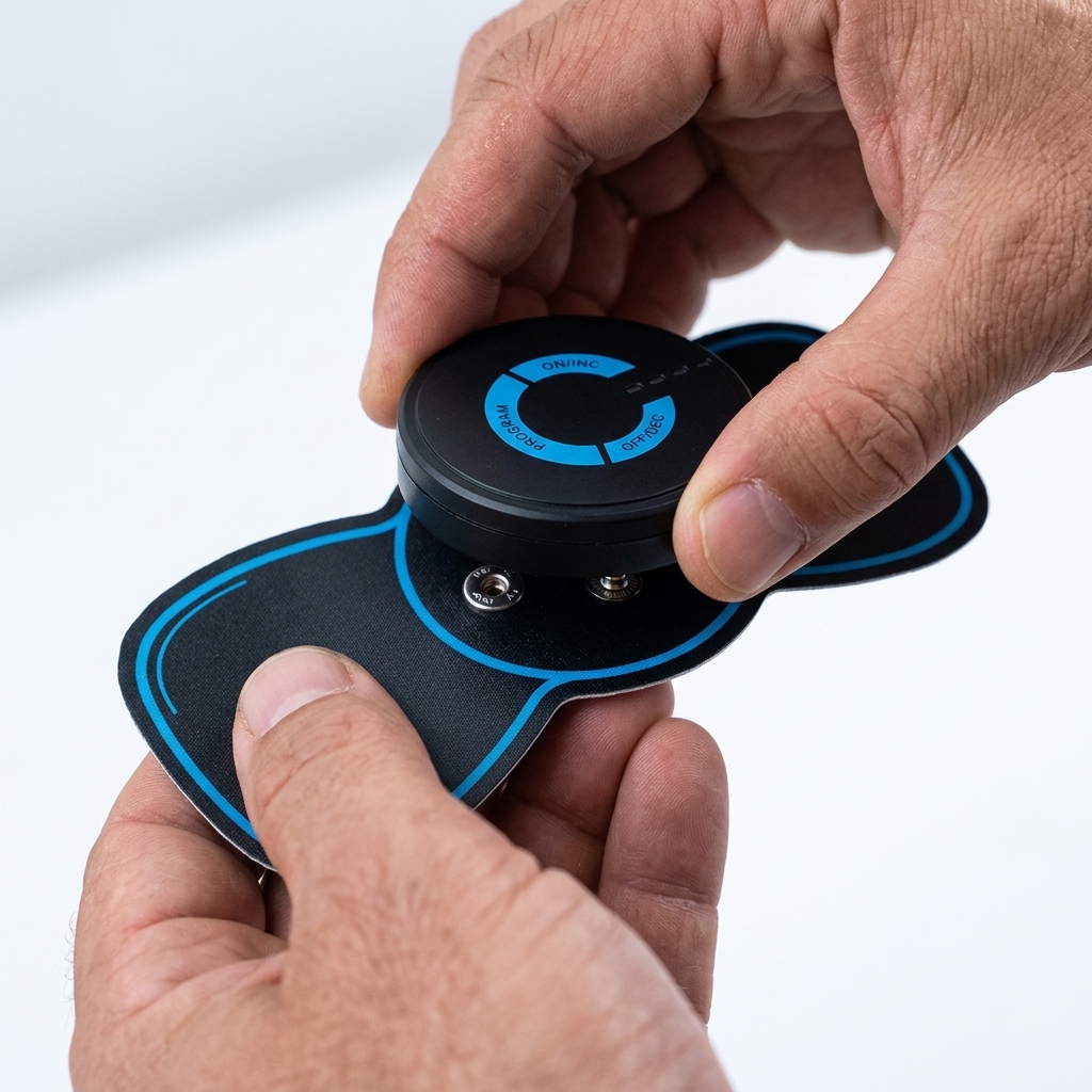 Snapping the YUVY massager onto its gel pad