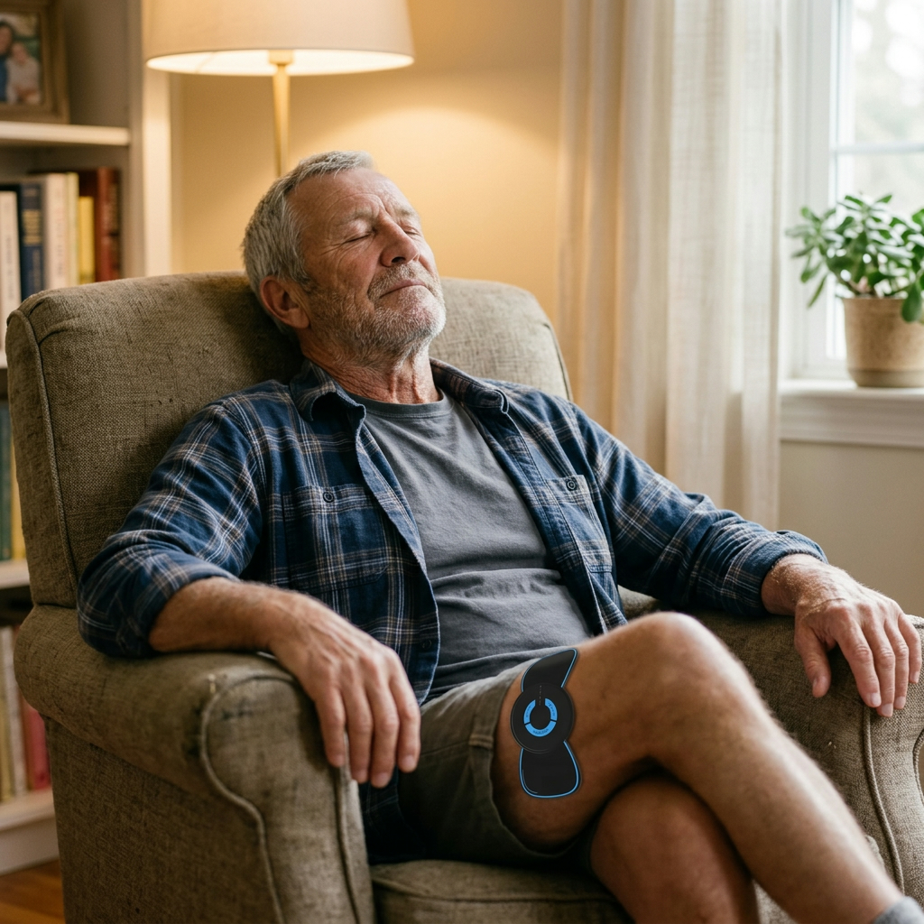 A man relaxing in an armchair while using YUVY